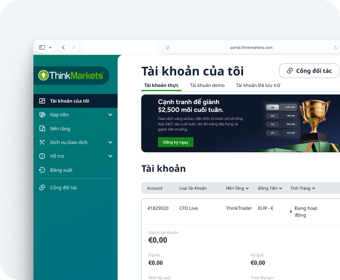 Bảng điều khiển ThinkPortal hiển thị banner đăng ký Weekend League