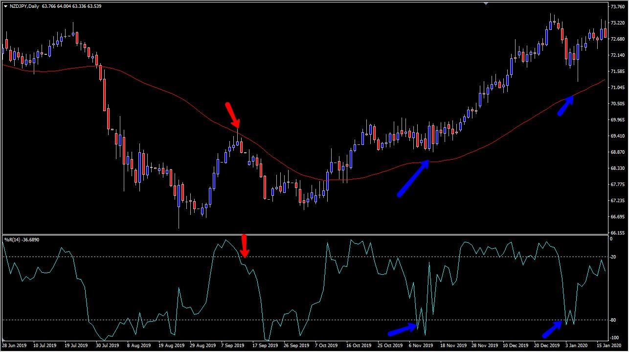 Williams Percent Range indicator with a 50 day EMA